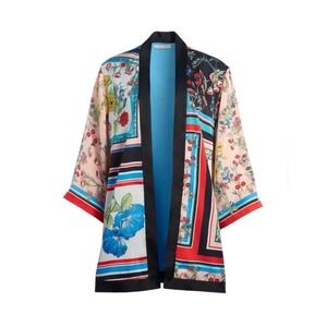 Alice + Olivia Koko Patchwork Kimono Freesia Tile Floral Top Jacket XS S Boho